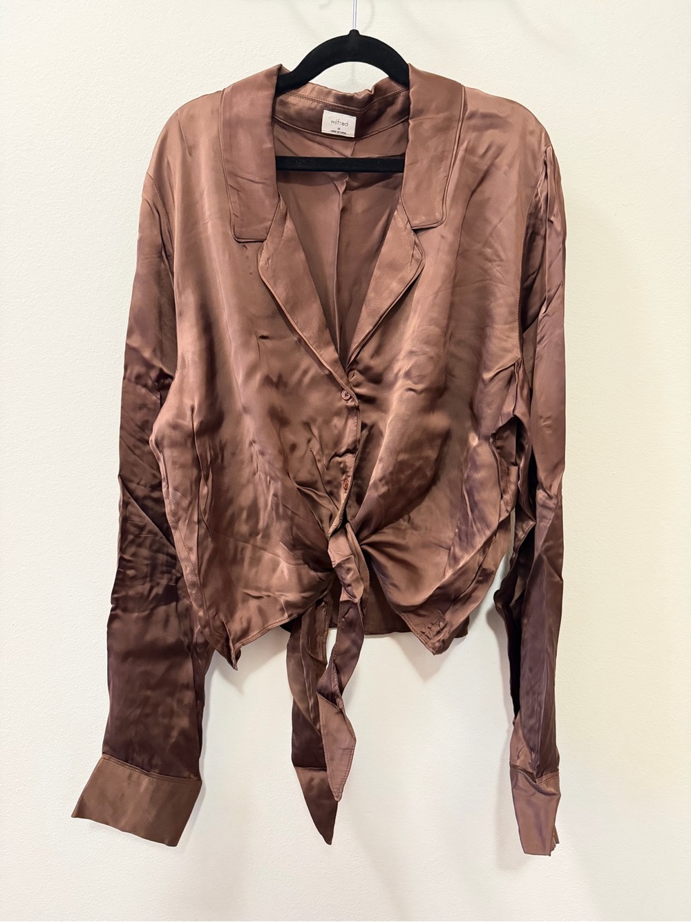 Aritzia Wilfred Silky Tie-Front Blouse in Brown